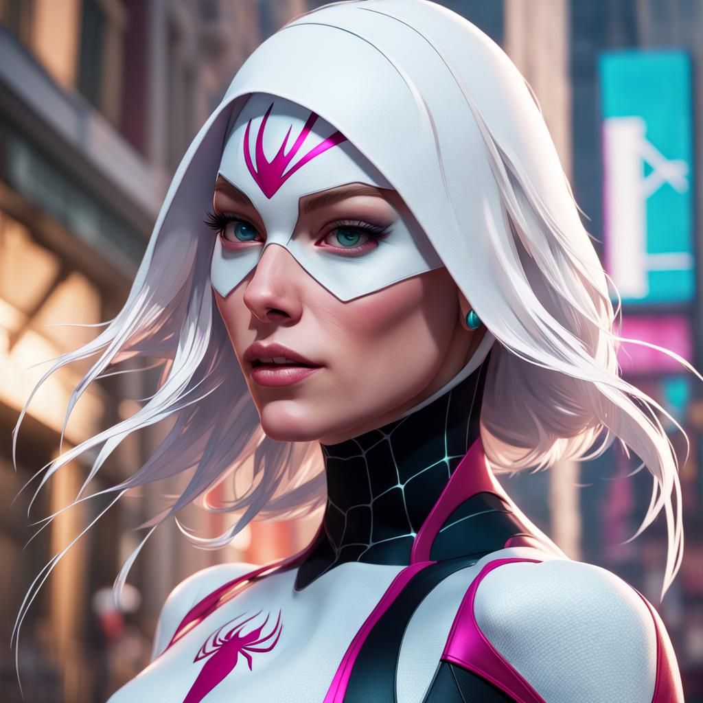 Hyperdetailed Spider Gwen Portrait in Art Nouveau Style