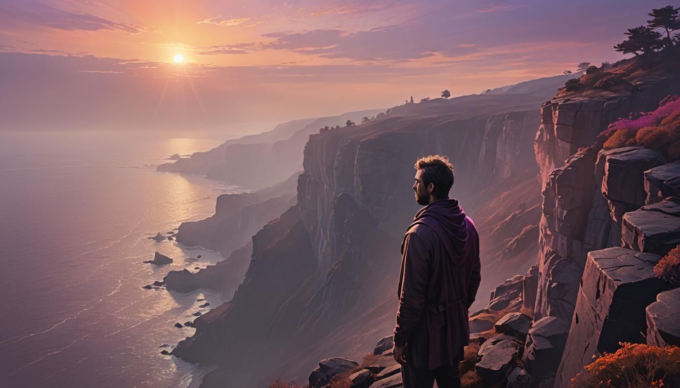 Stoic Figure at Sunrise: Digital Art Portrait