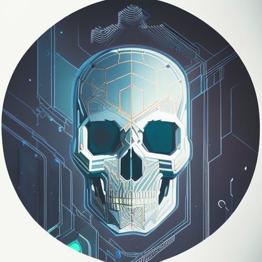 Cyberpunk Skull Portrait in Dimly Lit City