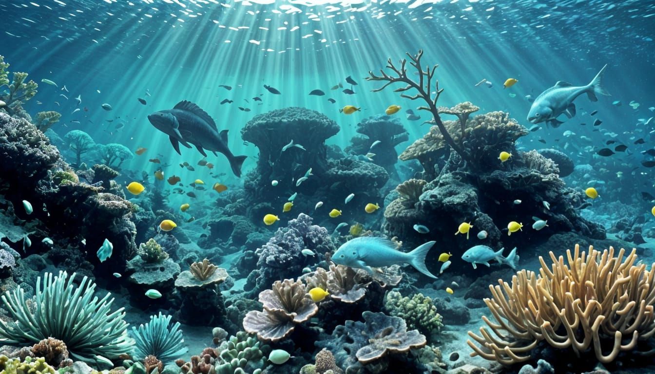 Underwater Scene with Colorful Fish and Kelp