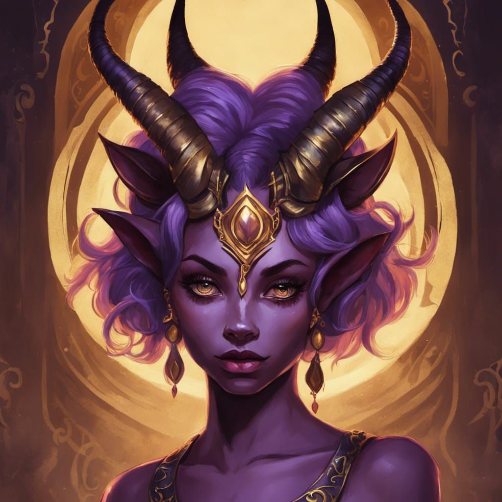 Purple Tiefling with Gold Accents in Fantasy Art