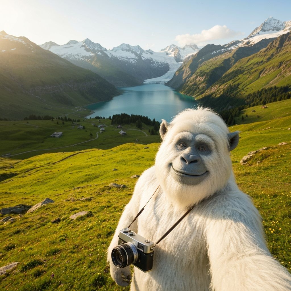 Friendly Yeti Takes Selfie in Swiss Alps
