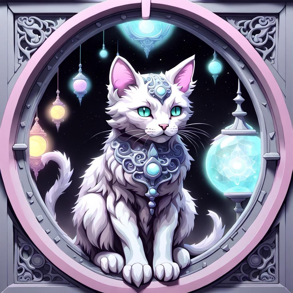 Fractal Pastel Cat in Terrarium Window
