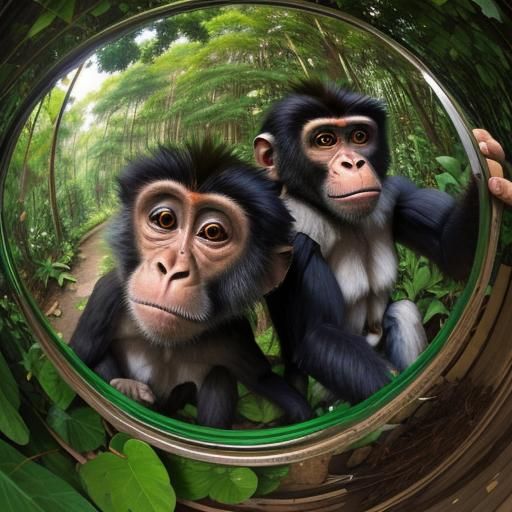 Monkey Selfie in Jungle: Vintage Hyperrealistic Photo
