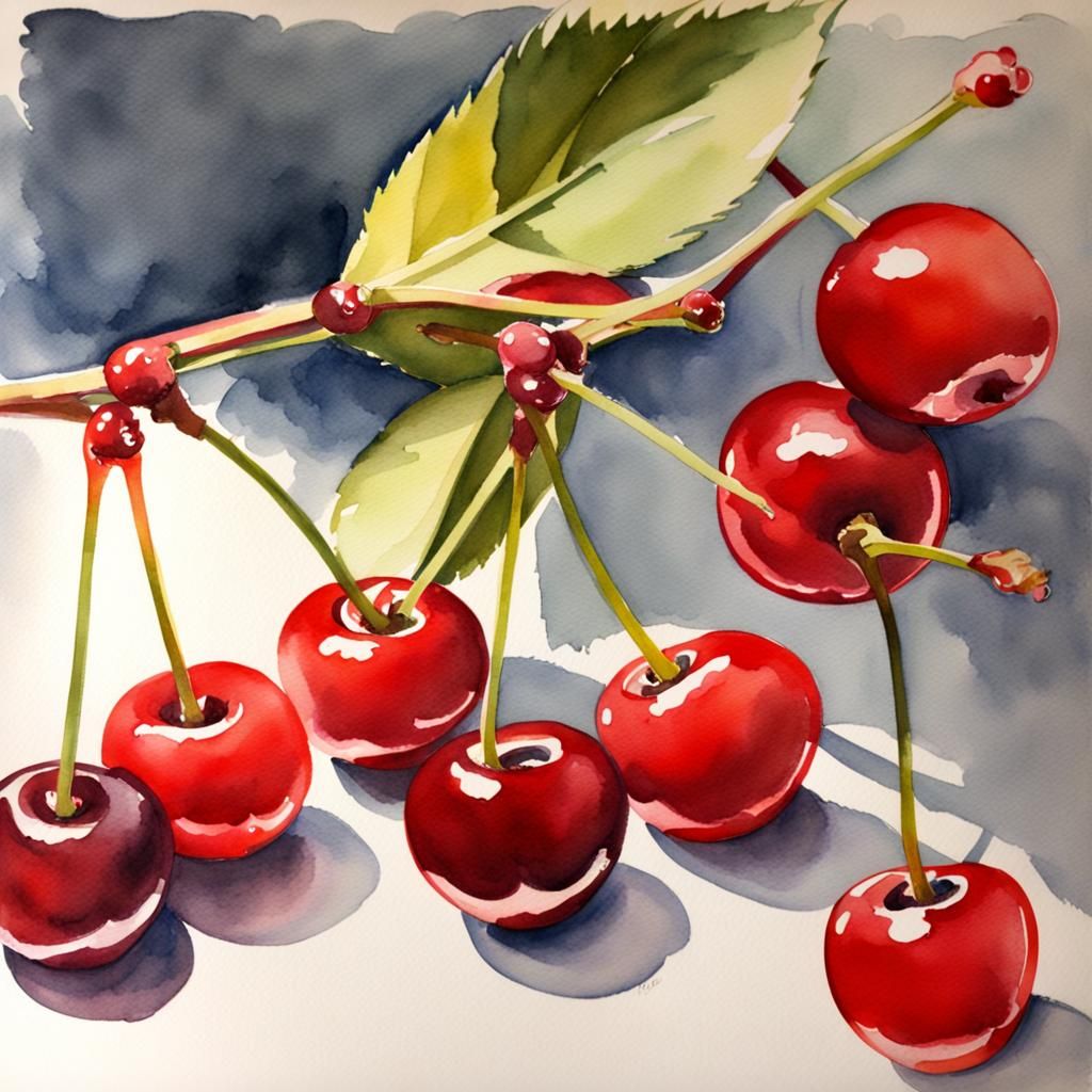 Cherries in Watercolor Style