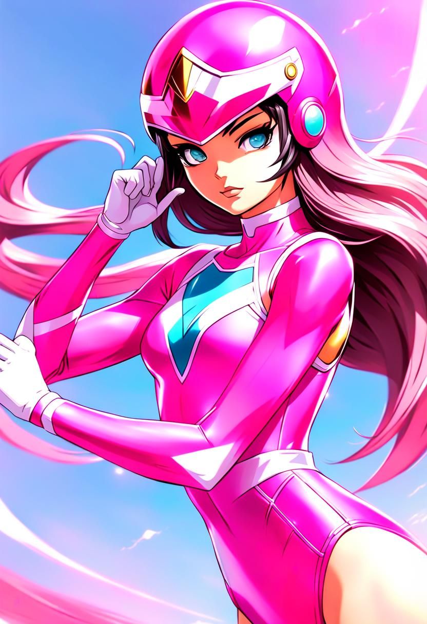 Anime Pink Power Ranger Portrait in Vibrant Style