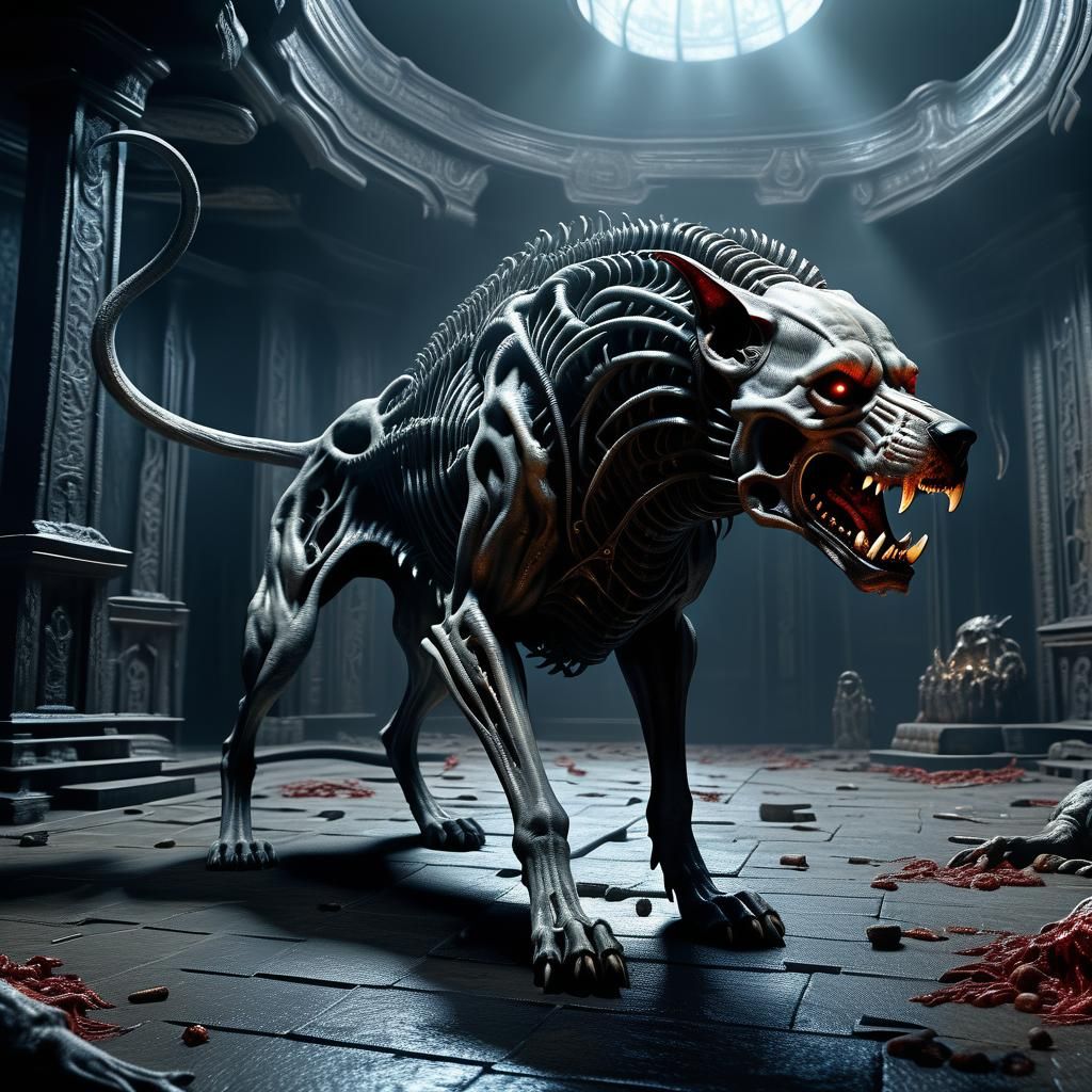 Hyperrealistic Hell Hound in Dramatic Digital Painting Style