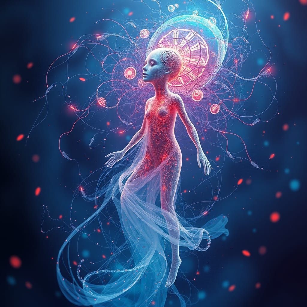 Ethereal Being Embodies AI Artistry in Dreamlike Vortex