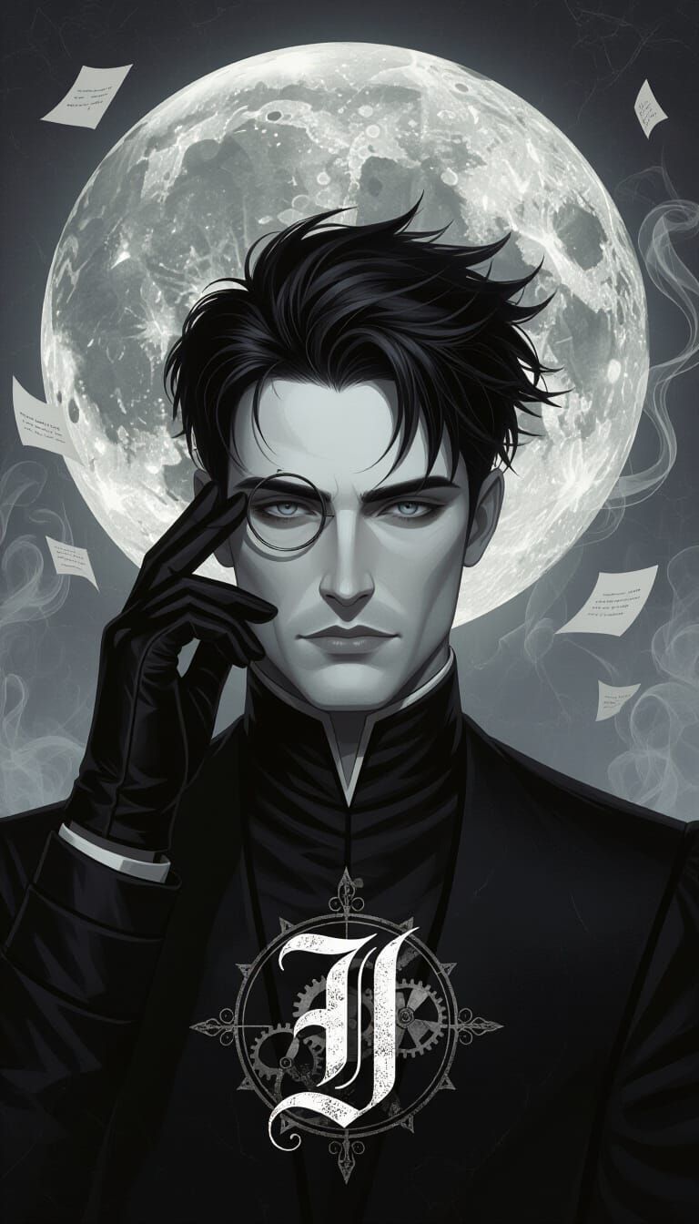 Gothic Portrait of Man with Moon and Clockwork Details