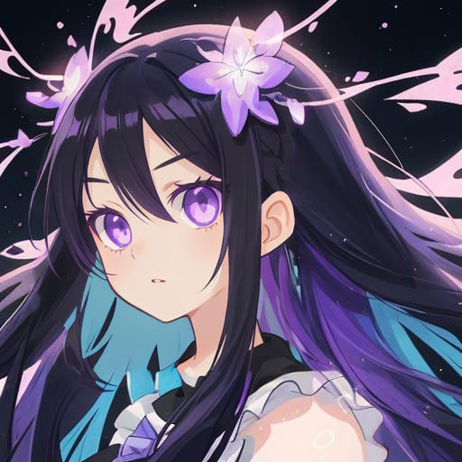 Anime Girl with Black and Purple Hair and Purple Eyes