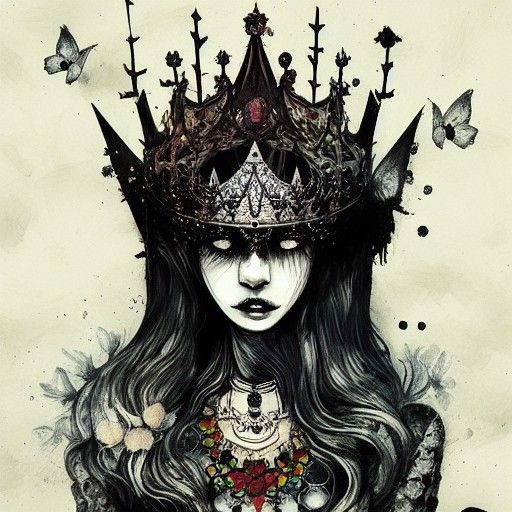 Diamond Crown Crow Queen: Dark Ink Illustration