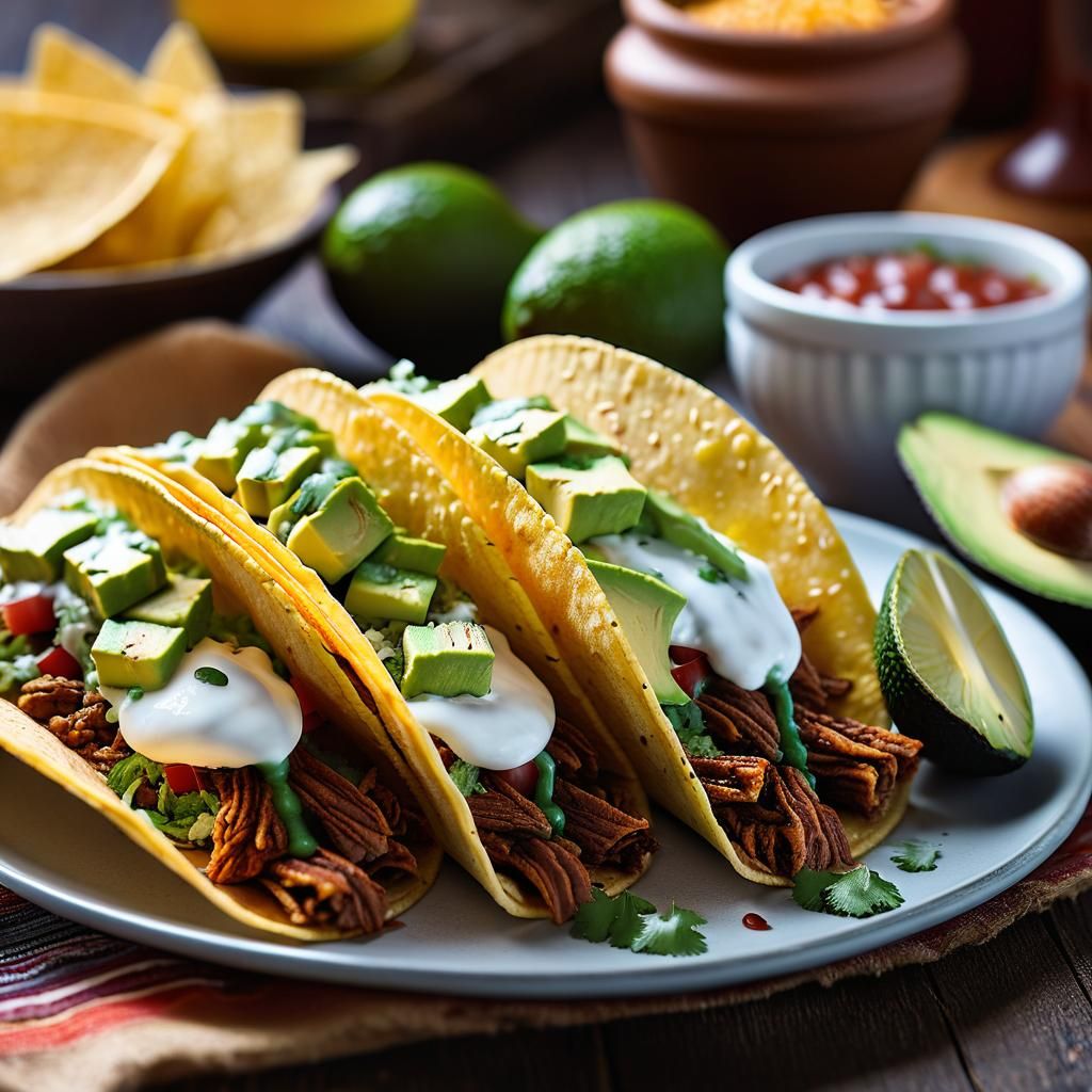 Delicious Mexican Tacos with Avocado in Hyperrealistic Photo