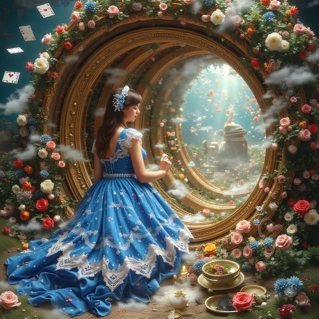 Alice Falls Through Whimsical Golden Rabbit Hole in a Dreaml...