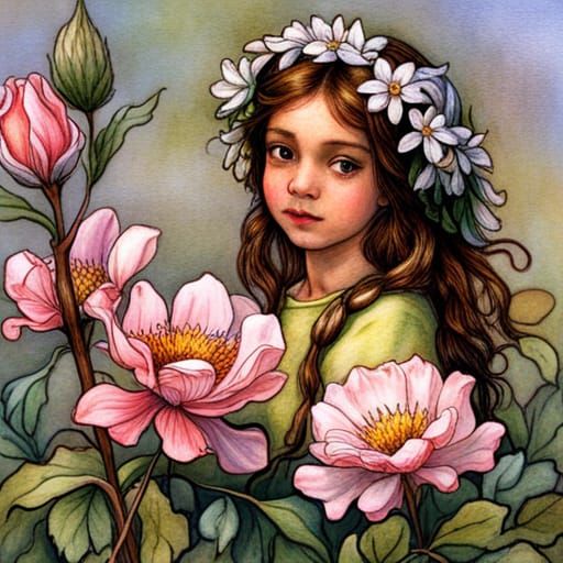 Beautiful Flower Elf in Summer, Detailed Illustration