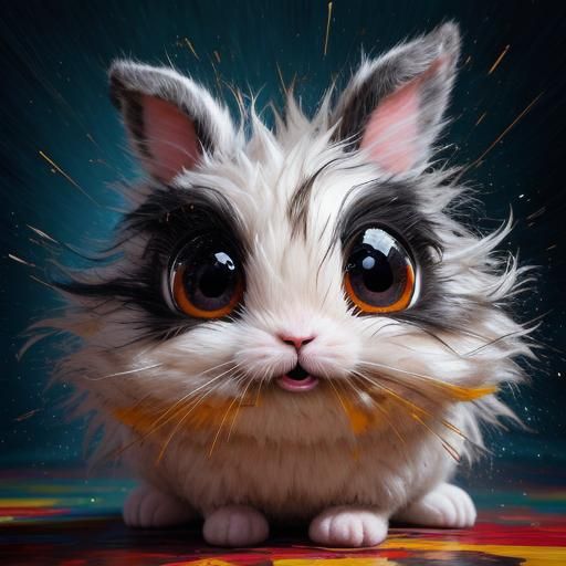 Fluffy Bunny with Big Eyes as Impasto Painting