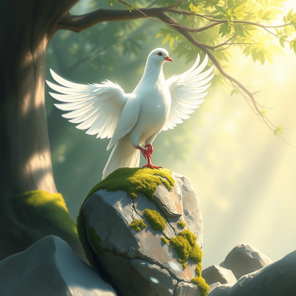Majestic White Dove in Sun-Dappled Clearing