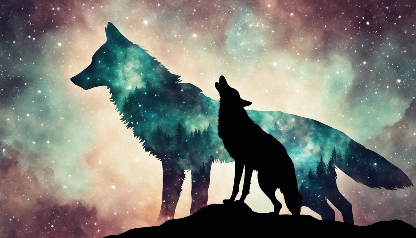 Mysterious Woman Blends with Celestial Wolf