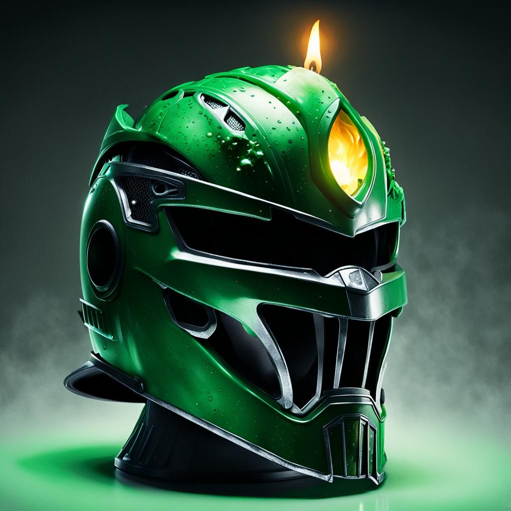 Dark Fantasy Green Ranger Helmet with Candle