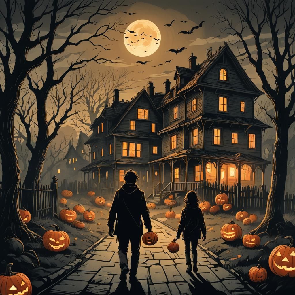 Eerie Halloween Night: A Cinematic Dark Fantasy Illustration