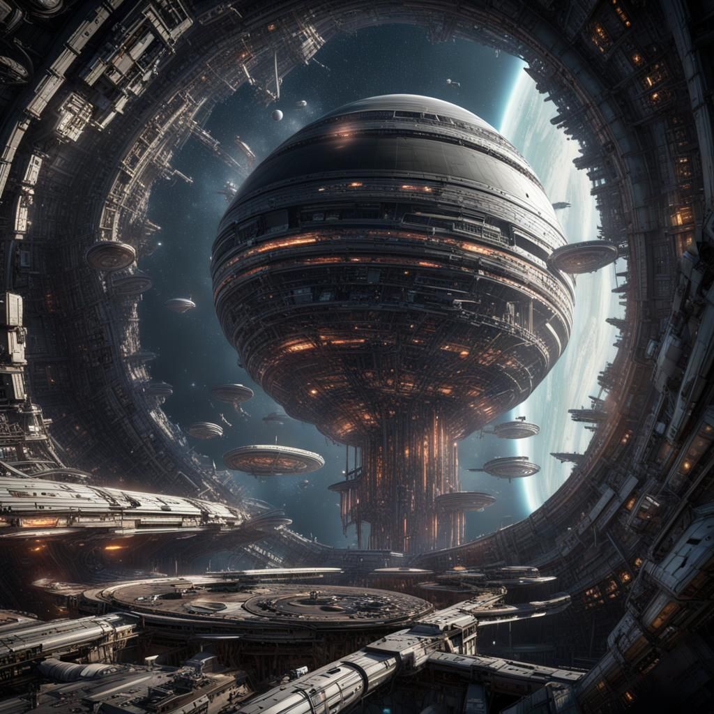 Space Colony Orbiting Black Hole in Space Opera Style