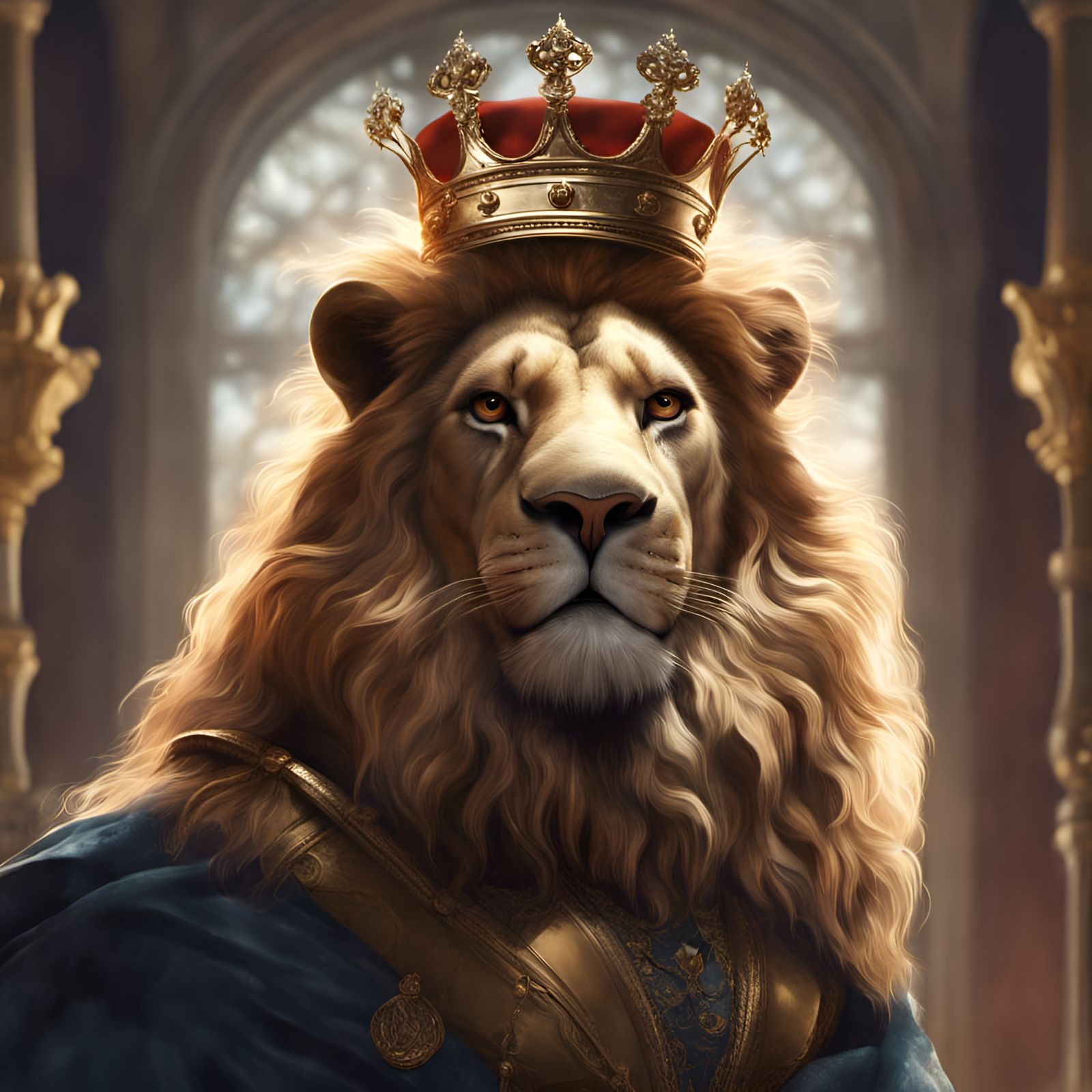 Regal Lion Portrait in Digital Illustration Style