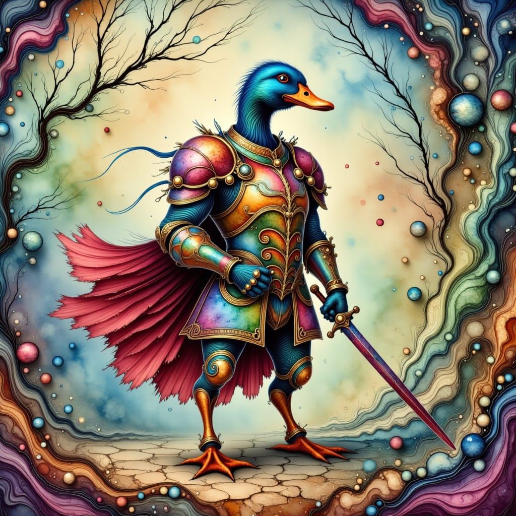 Medieval Duck Knight in Futuristic Castle