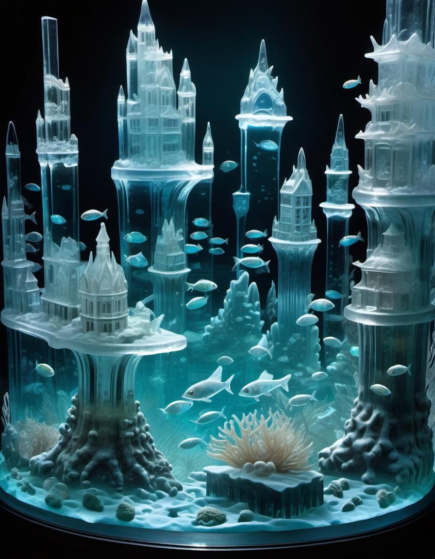 Glassy Underwater City Carved from Ice