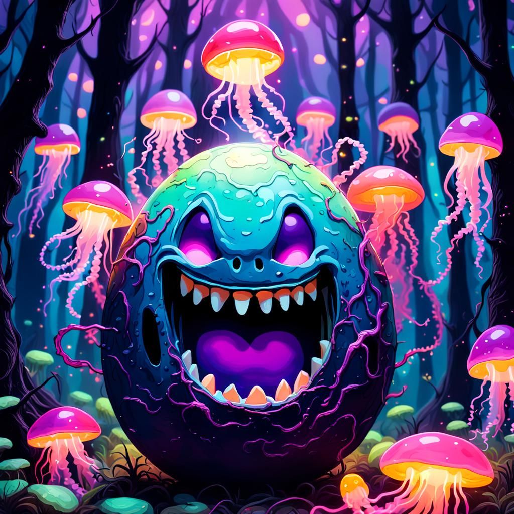 Psychedelic Evil Egg in a Macro Fantasy Gouache