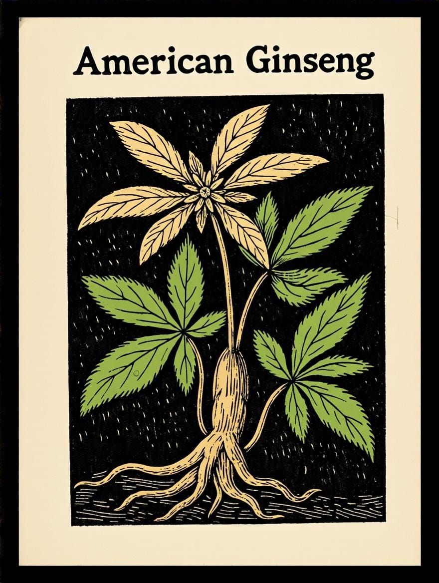 Woodcut of the Quintessential American Ginseng Plant