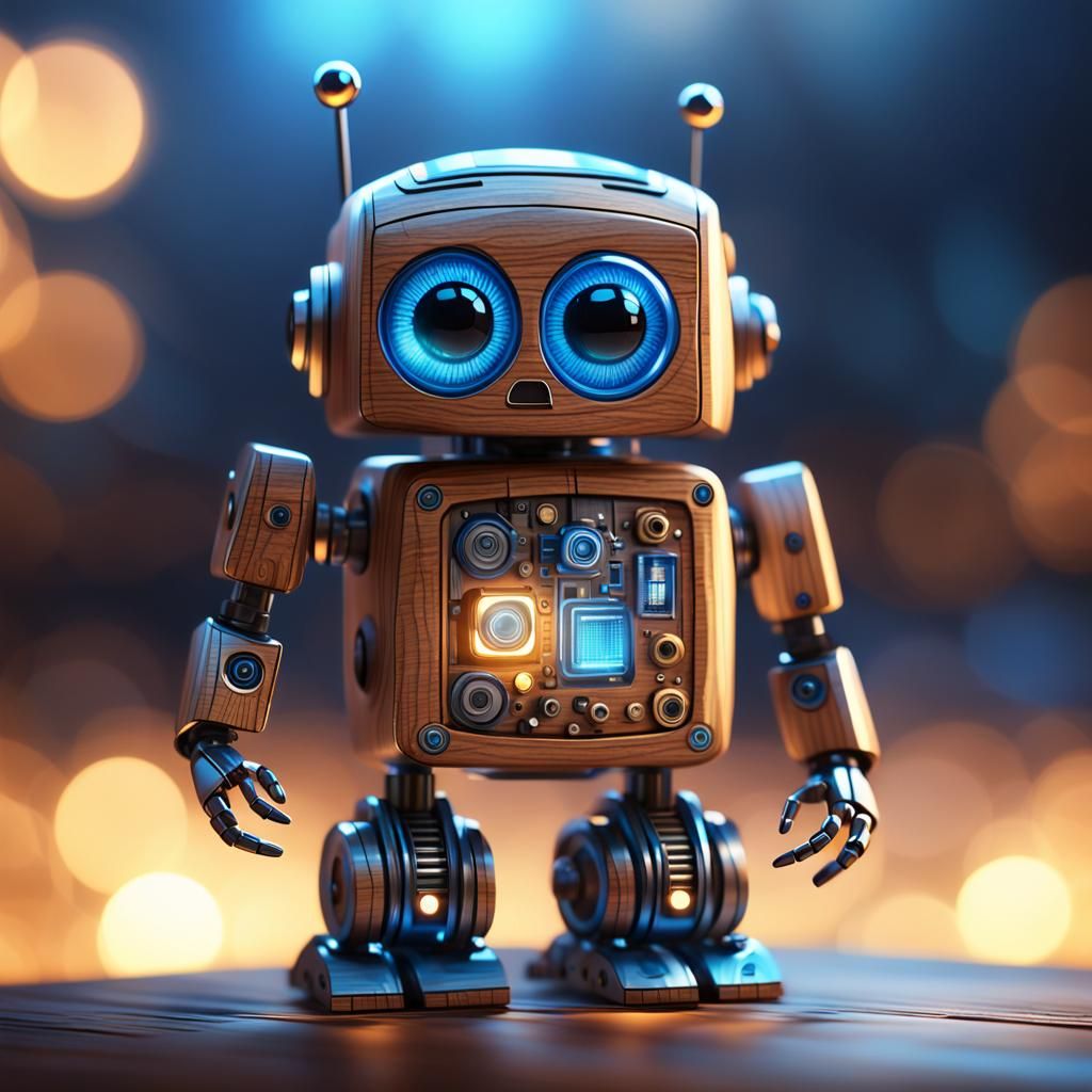 Adorable Wooden Robot Concept Art in 3D