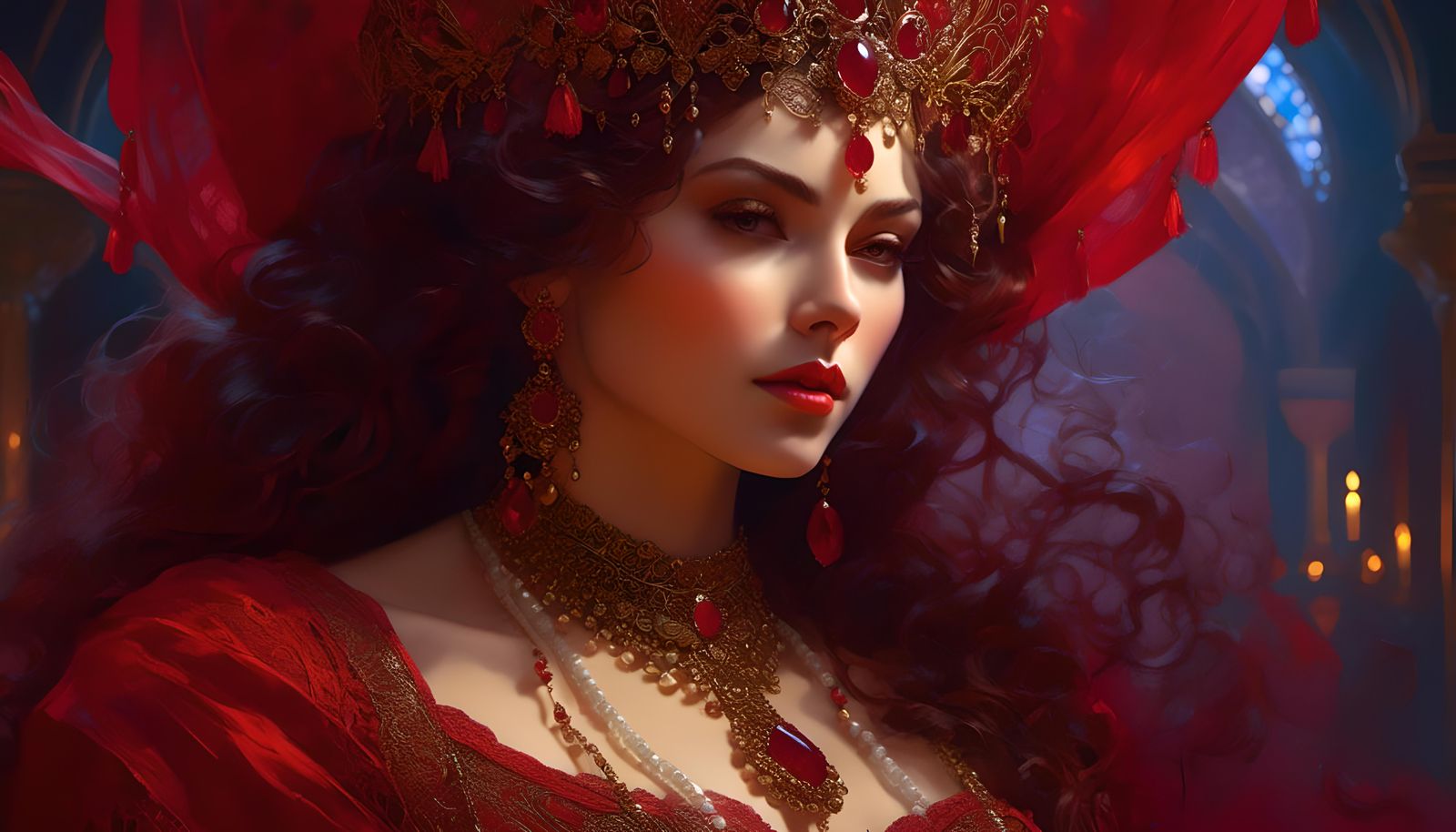 Hyperrealistic Vampire Woman Portrait with Lace and Silk