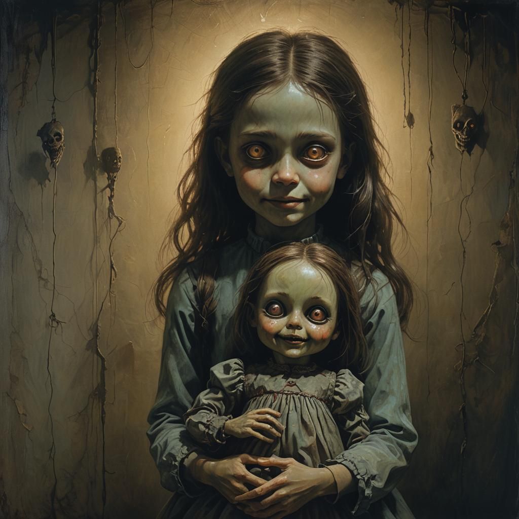 Creepy Doll in Dark Surrealism Style