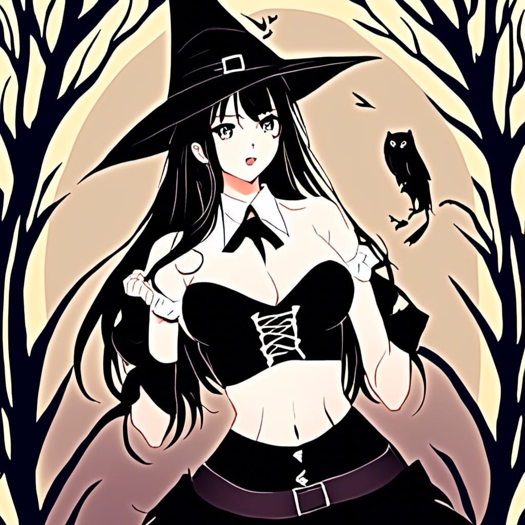 Anime Girl with Witch Hat in Manga Style