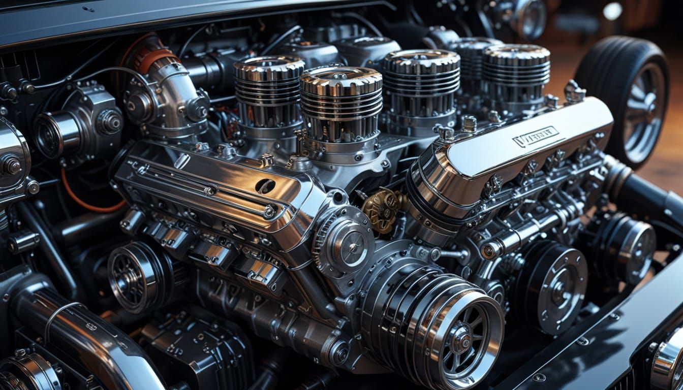 Detailed V8 Engine Concept Art in Hyper-Realistic Style
