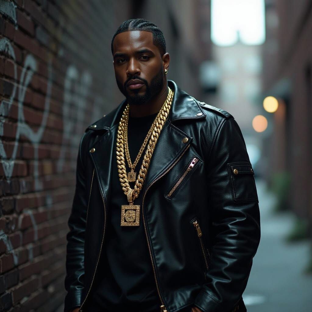 Hiphop King in Dark Alleyway, Cinematic Film Still