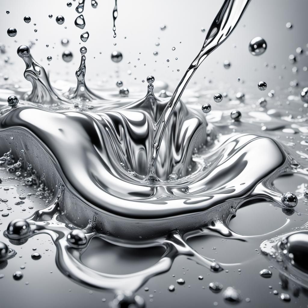 Metallic Liquid Collision in Hyperrealistic Style