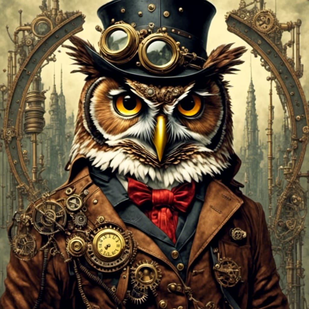 Steampunk Owl Engineer in Victorian Style