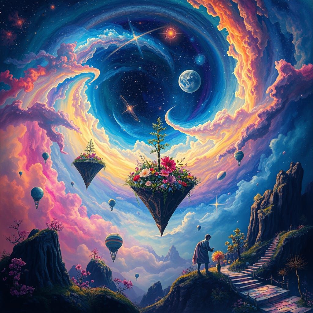 Dreamlike Cosmic Landscape in Surrealist Style