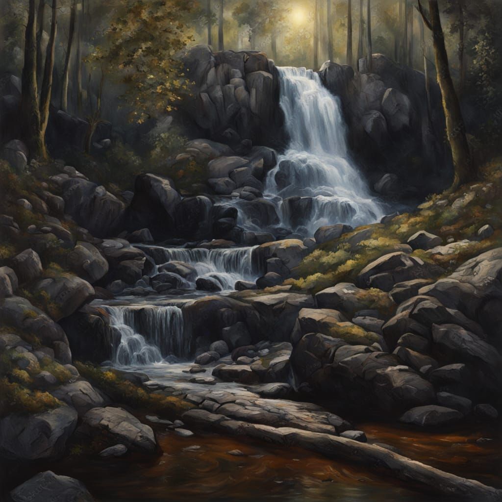 Scandinavian Waterfall in Style of the Old Masters