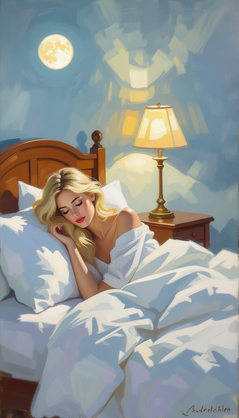 Serene Bedroom Scene: Impressionistic Oil Painting