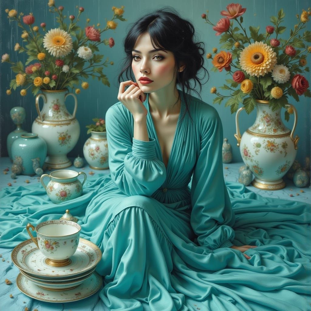 Scandinavian Beauty in Silk Suit, Macro Photography