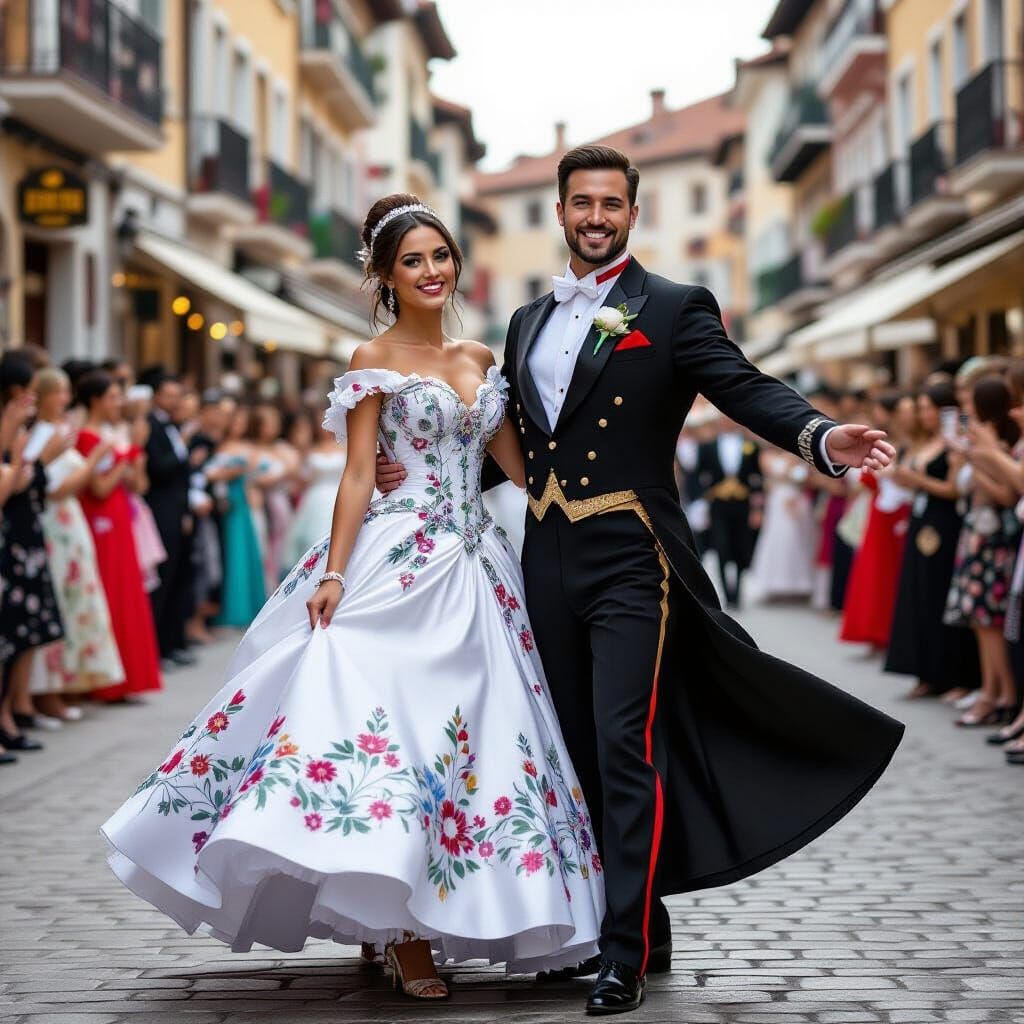 Spanish Dancers in Colorful Bead Mosaic