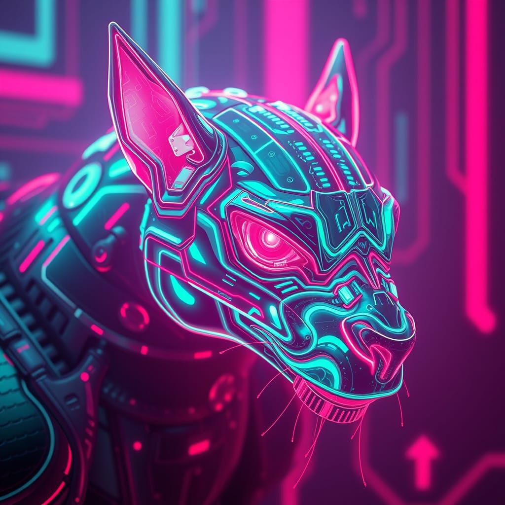 Cyberpunk Android Animal with Neon Computer Chips