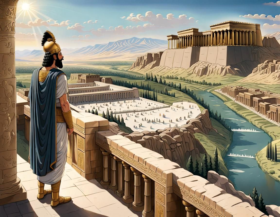 Cyrus the Great Overlooking Persepolis on Sunny Day