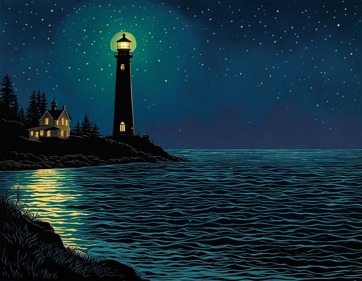 Lighthouse Keeper's Hidden Treasure in Enchanting Etched Ill...