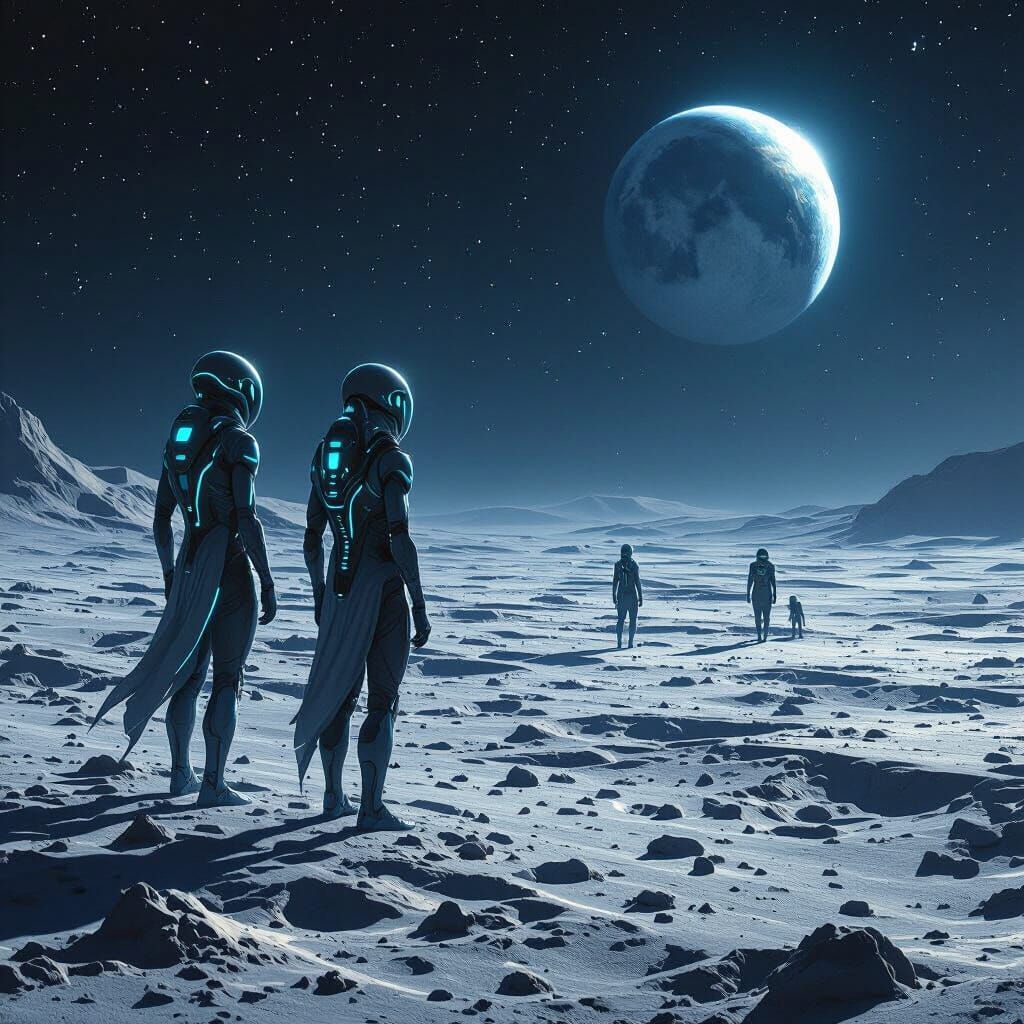 Alien Explorers on the Moon with Earth View