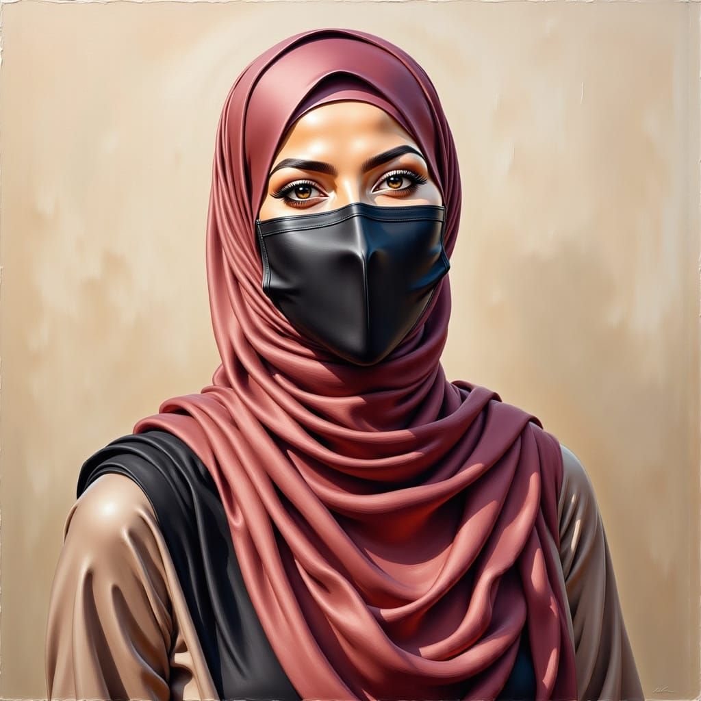 Oil Portrait of a Beautiful Heavy Hijabi Woman