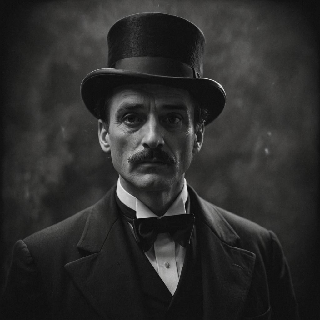 Enigmatic Magician in Black and White Photo