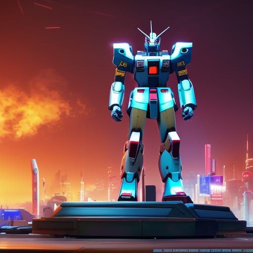 Gundam Robot in Cyberpunk 3D Digital Art