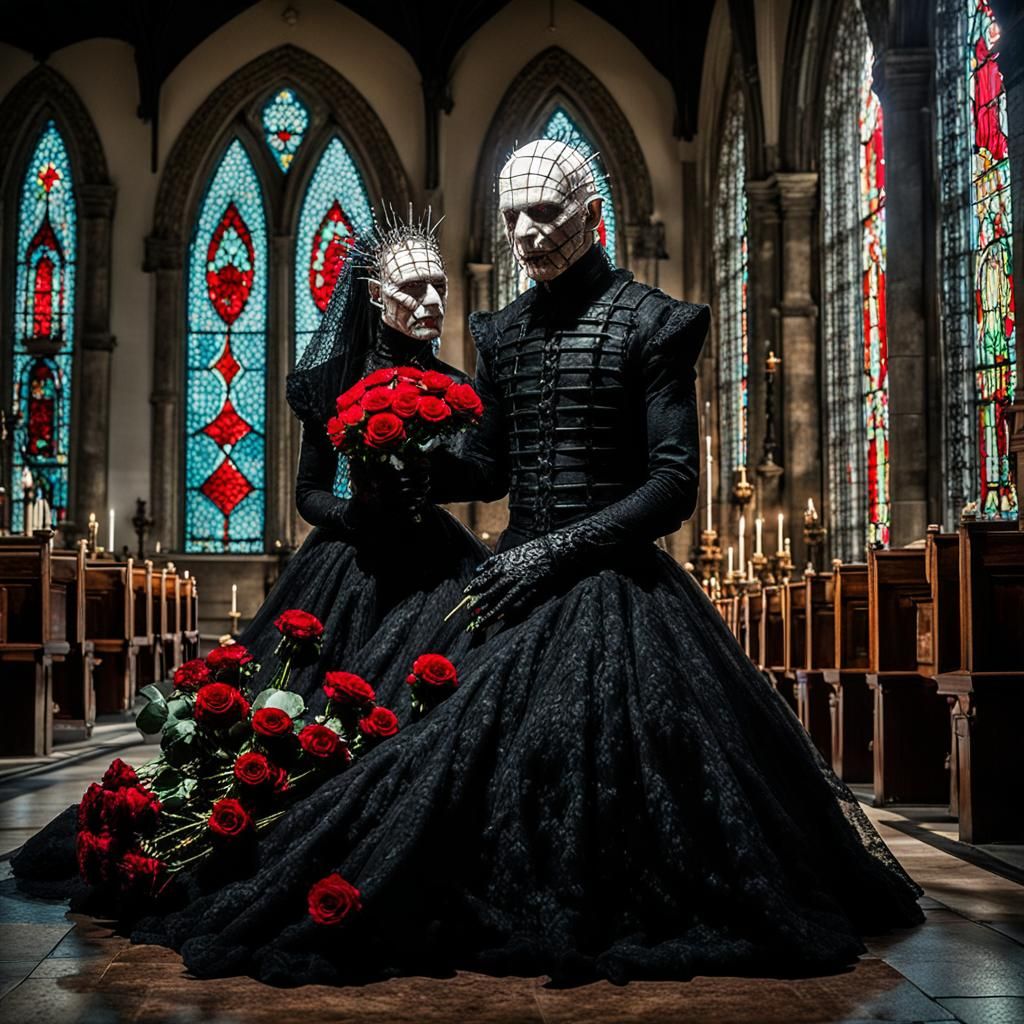 Hellraiser's Pinhead and Bride in Gothic Wedding